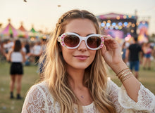 Classic Elegant Vintage Retro Style SUNGLASSES Thick Off White Oval Floral Frame 17008