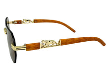 Classy Elegant Luxury Hip Hop Rapper Style SUNGLASSES Gold & Faux Wooden Frame - Brown Lens 27804