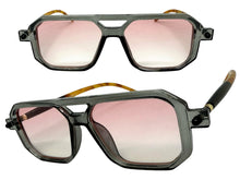 Classic Vintage Retro Luxury Hip Hop Style SUNGLASSES Square Gray Frame - Pink Lens E2036