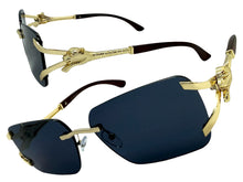 Classy Elegant Luxury Hip Hop Rapper Style SUNGLASSES Rimless Gold & Faux Wooden Frame - Dark Lens 27806