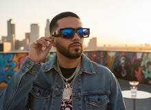 Classic Hardcore Biker Gangster Style LOCS SUNGLASSES X-Large Thick Black Frame - Blue Lens 91321
