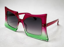 Oversized Exaggerated Vintage Retro Style SUNGLASSES Large Dark Fuchsia & Green Frame 1091