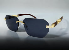 Classy Elegant Luxury Hip Hop Rapper Style SUNGLASSES Gold & Faux Wooden Frame - Dark Lens 27804