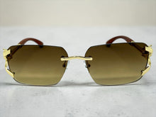 Classy Elegant Luxury Hip Hop Rapper Style SUNGLASSES Rimless Gold & Faux Wooden Frame - Honey Gradient Lens 27806