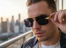 Classy Elegant Luxury Hip Hop Rapper Style SUNGLASSES Gold & Black Frame - Gold Cross & Fleur De Lis 27774