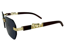 Classy Elegant Luxury Hip Hop Rapper Style SUNGLASSES Gold & Faux Wooden Frame - Dark Lens 27804