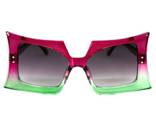 Oversized Exaggerated Vintage Retro Style SUNGLASSES Large Dark Fuchsia & Green Frame 1091
