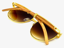 Classy Elegant Sophisticated Luxury Hip Hop Aviator Style SUNGLASSES Gold & Wooden Frame E0378