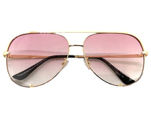 Classic Vintage Retro Aviator Style SUNGLASSES Gold Frame Pink & Clear Lens P0218