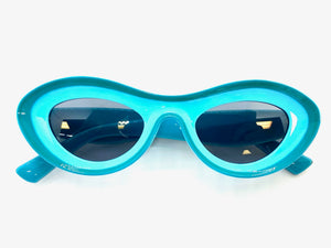 Contemporary Modern Retro Raver Party SUNGLASSES Funky Turquoise & Blue Frame 2123