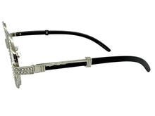 Classy Elegant Luxury Modern Hip Hop Style Bling SUNGLASSES Large Oval Silver & Faux Wooden Frame E065