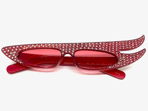 Exaggerated Unusual Funky Vintage Retro Style SUNGLASSES Red Bling Frame 7524