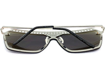 Sleek Modern Retro Shield Style SUNGLASSES Silver Frame Blue Lens 10415