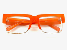 Classy Contemporary Modern Retro Clear Lens EYEGLASSES Neon Orange & Gold Frame 8259