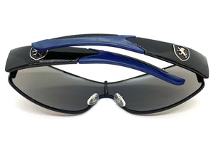 Classic Contemporary Modern Wrap Style SUNGLASSES Sleek Black & Blue Frame 3734