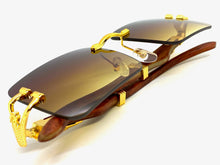 Classy Elegant Sophisticated Luxury Hip Hop Style SUNGLASSES Gold & Wooden Frame E0962