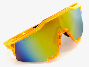 Oversized Retro Sporty Wrap Around Style SUNGLASSES X-Large Neon Orange Frame 7813
