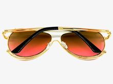 Classic Vintage Retro Aviator Style SUNGLASSES Gold Metal Frame - Brown & Pink Lens A193