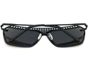 Sleek Modern Retro Shield Style SUNGLASSES Black Frame Chrome Lens 10415