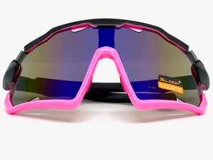 Oversized Retro Sporty Wrap Around Style SUNGLASSES Large Black & Pink Frame 3693