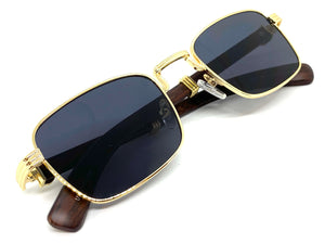 Classy Elegant Sophisticated Luxury Style SUNGLASSES Gold & Wooden Frame 27677