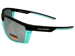Sporty Wrap Around Cycling Fishing Biker SUNGLASSES Sleek Black & Aqua Frame - Mirror Lens 2723