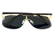 Classy Elegant Modern Retro Shield Style SUNGLASSES Large Gold Frame 8380