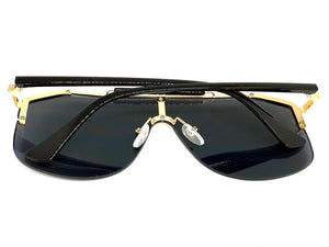 Classy Elegant Modern Retro Shield Style SUNGLASSES Large Gold Frame 8380