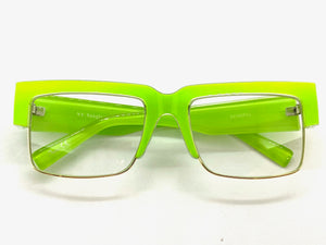 Classy Contemporary Modern Retro Clear Lens EYEGLASSES Neon Green & Gold Frame 8259