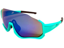 Sporty Retro Wrap Around Shield Style SUNGLASSES Turquoise Frame Blue Lens E2028