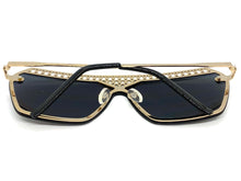 Sleek Modern Retro Shield Style SUNGLASSES Gold Frame Dark Lens 10415