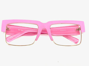 Classy Contemporary Modern Retro Clear Lens EYEGLASSES Neon Pink & Gold Frame 8259