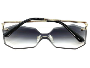 Sleek Modern Retro Shield Style SUNGLASSES Silver Rimless Frame 7756