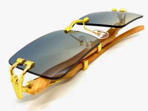 Classy Elegant Sophisticated Luxury Hip Hop Style SUNGLASSES Gold & Wooden Frame E0962