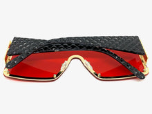 Oversized Contemporary Modern Retro Shield Style SUNGLASSES Large Flat Red Lens 96312