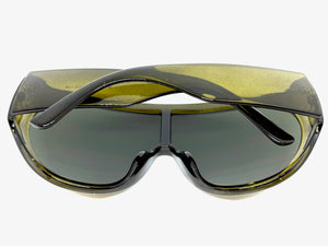 Oversized Exaggerated Modern Rerto Shield Style SUNGLASSES Large Olive Green Frame 68246
