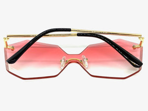 Sleek Modern Retro Shield Style SUNGLASSES Gold Rimless Frame 7756