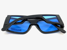 Oversized Modern Retro Shield Style SUNGLASSES Black Frame Blue Lens 9227