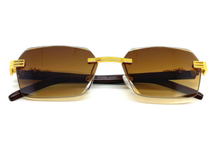 Classy Elegant Sophisticated Luxury Style SUNGLASSES Gold & Wooden Frame E0958