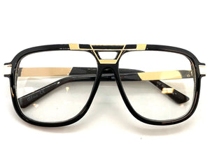 Classic Vintage Retro Hip Hop Rapper Style Clear Lens EYEGLASSES Black & Gold Frame 8529