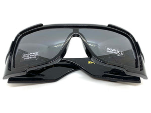 Oversized Modern Retro Wrap Shield Style SUNGLASSES Huge Super Thick Black Frame 1044