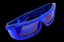 Sleek Modern Futuristic Biker Sporty Wrap SUNGLASSES Thick Blue Chrome Frame 80622