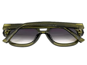 Classic Vintage Retro Style SUNGLASSES Large Thick Olive Green Acetate Frame C005