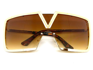 Classy Elegant Luxury Contemorary Modern Shield Wrap Style SUNGLASSES Gold Frame 5255