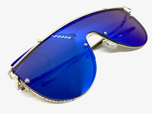 Contemporary Modern Futuristic Shield Style SUNGLASSES Chrome Frame 4529