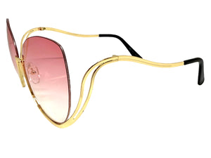 Oversized Exaggerated Classic Vintage Retro Style SUNGLASSES Large Gold Frame - Pink Lens A315