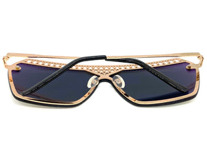 Sleek Modern Retro Shield Style SUNGLASSES Rose Gold Frame Pink Lens 10415