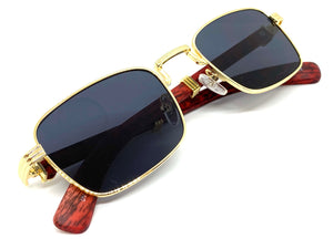 Classy Elegant Sophisticated Luxury Style SUNGLASSES Gold & Wooden Frame 27677