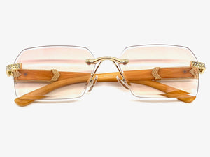Men's Classy Elegant Luxury Designer Hip Hop Style SUNGLASSES Gold & Wooden Frame E0883