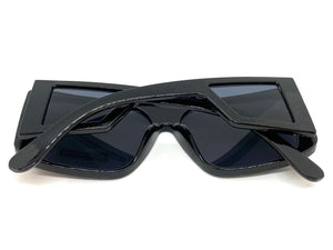 Oversized Modern Retro Shield Style SUNGLASSES Black Frame Dark Lens 9227